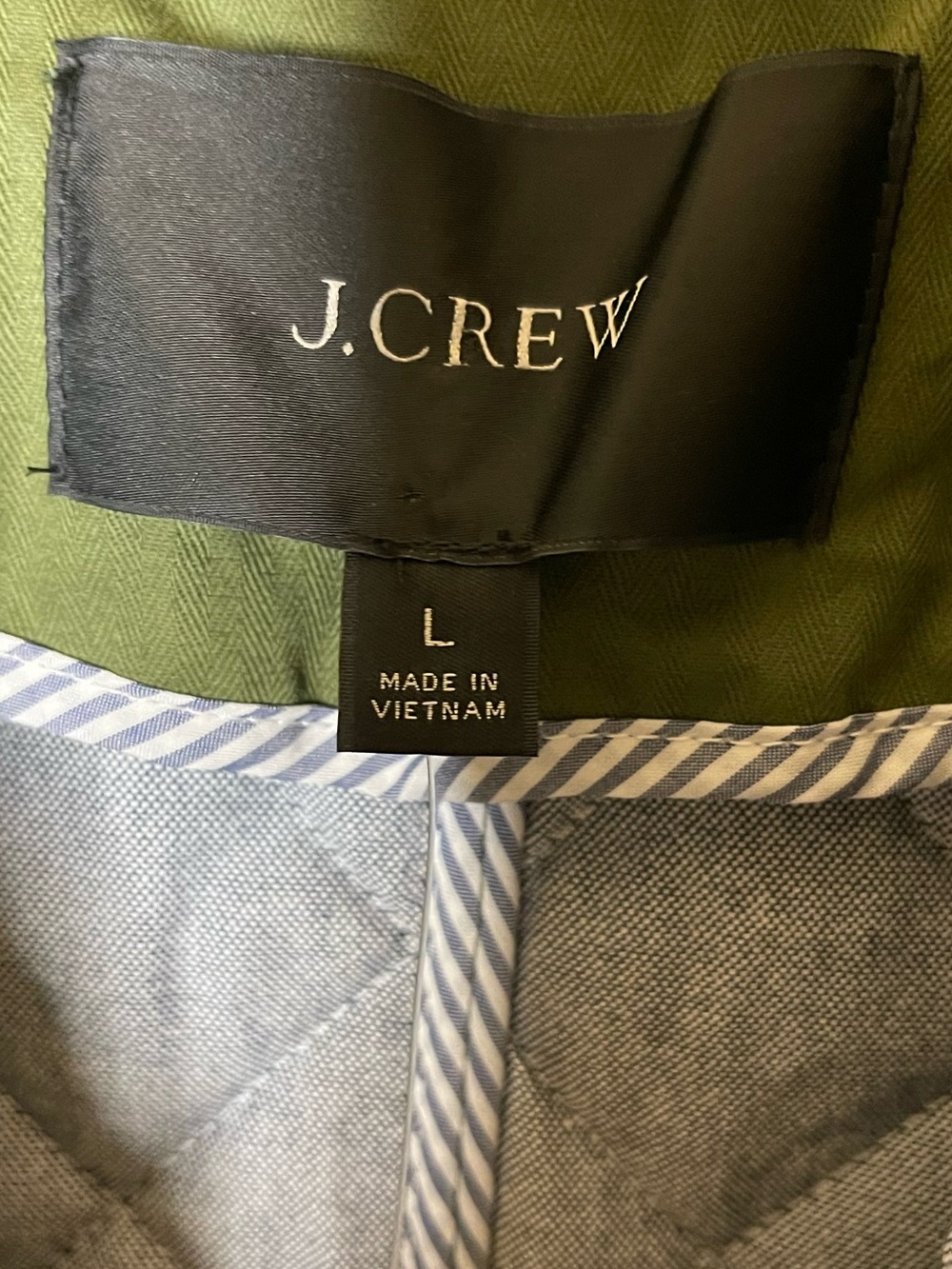 J. Crew Olive Green Quilted Utility Jacket with Black Collar - Picture 6 of 8